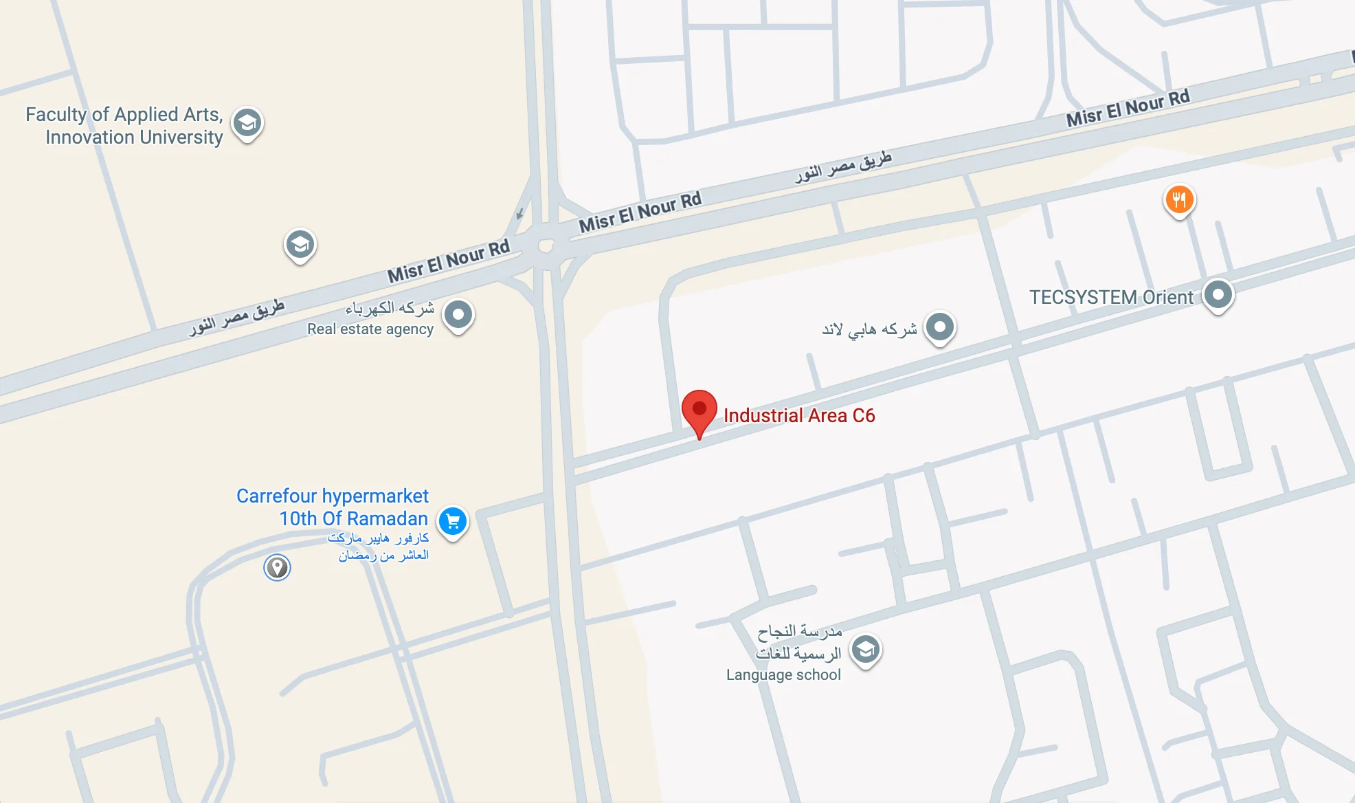 Map showing the Hieropixel factory in 10th of Ramadan City